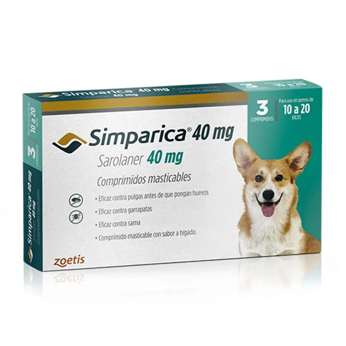Simparica  Sarolaner 40 mg 3 Comprimidos masticables. Uso veterinario 1