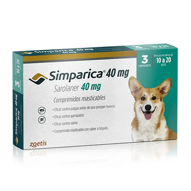 Simparica  Sarolaner 40 mg 3 Comprimidos masticables. Uso veterinario 1