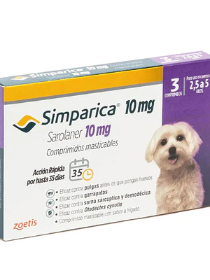 Simparica Comprimidos Masticables 10 Mg , envase de  3