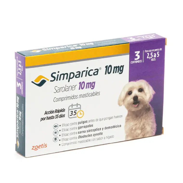 Simparica Sarolaner 10 mg 3 Comprimidos masticables. Uso veterinario 1