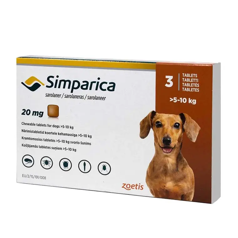 Simparica  Sarolaner 20 mg 3 Comprimidos masticables. Uso veterinario 1