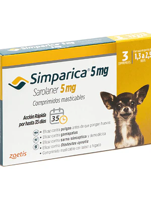 Simparica Comprimidos Masticables 5 Mg , envase de  3 Und