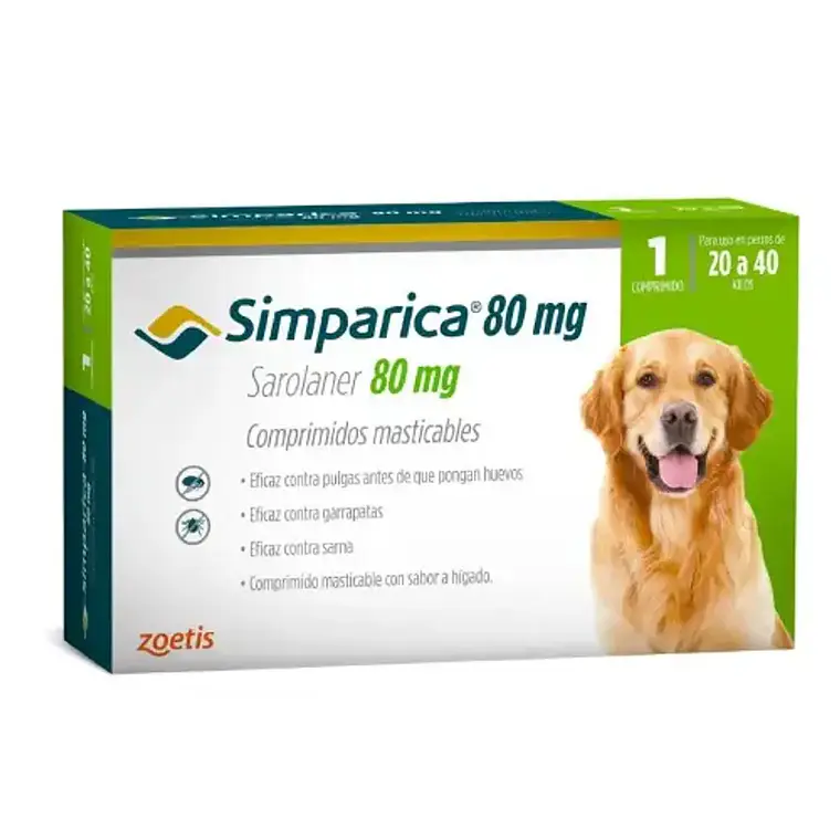 Simparica Sarolaner 80 mg 20-40 kilos 1 Comprimido. Uso veterinario 1