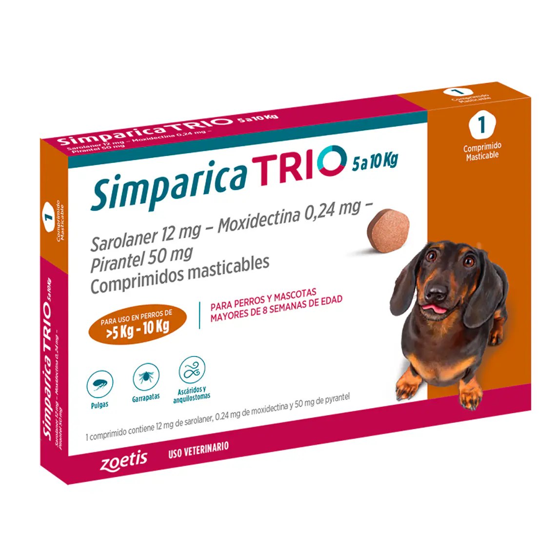 Simparica Trio Caramelo 5,1-10 kilos 1 Comprimido recubierto. Uso veterinario 2