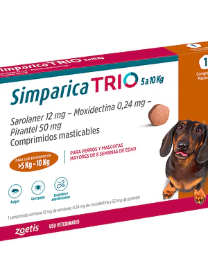 Simparica Trio Caramelo Tabletas 5.1-10 Kilos , envase de  1