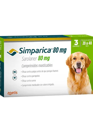 Simparica Comprimidos Masticables 80 Mg , envase de  3 20 Kilos A 40 Kilos