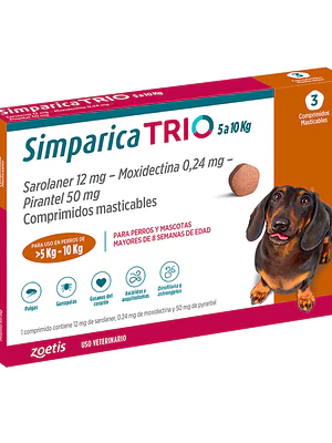 Simparica Trio Caramelo Tabletas 5.1-10 Kilos , envase de  3