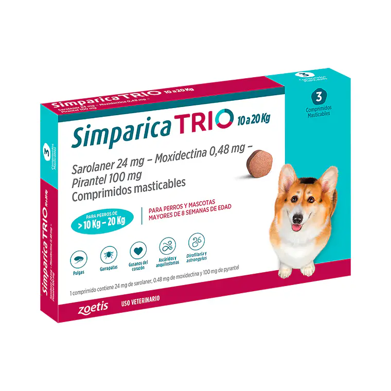 Simparica Trio 10-20 kilos 3 Comprimidos masticables. Uso veterinario 1