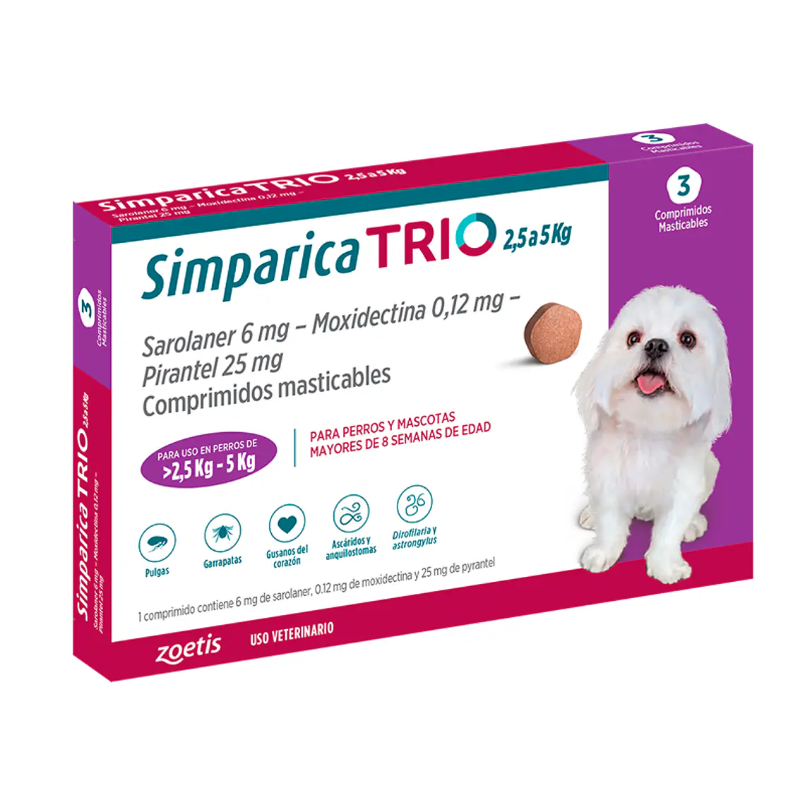 Simparica Trio Purple 2,6-5 kilos 3 Comprimidos masticables. Uso veterinario 1