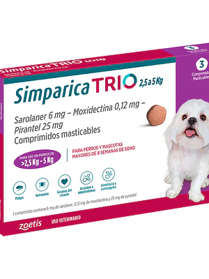 Simparica Trio Purple Tabletas 2.6-5Kilos , envase de  3