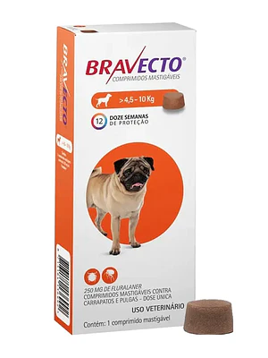 Bravecto 250 Mg para Perros 4.5 A 10 Kilos , envase de  1 Comprimido