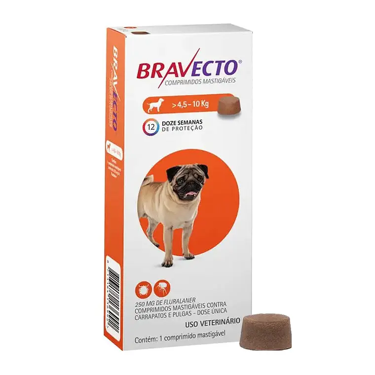 Bravecto  Antiparasitario 250 mg Perros 4,5 a 10 k 1 Comprimido. Uso veterinario 1