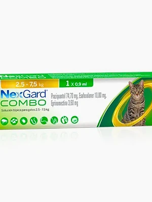 Nexgard Combo Solución tópica para gatos de 2,5-7,5 Kilos, envase de 0,9 ml en 1 Pipeta