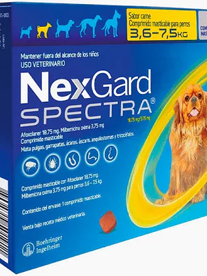 Nexgard Spectra para Perros de 3,6 - 7,5 Kilos, envase de 1 Comprimido Masticable