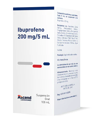 Ibuprofeno 200 mg / 5 ml Suspensión oral 100 ml. Ascend