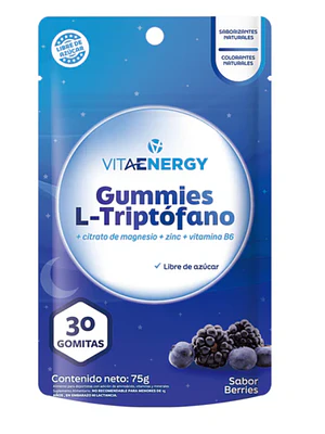 L Triptofano + Citrato de Magnesio + Zinc + Vitamina B6 30 Gomitas.  Vitaenergy
