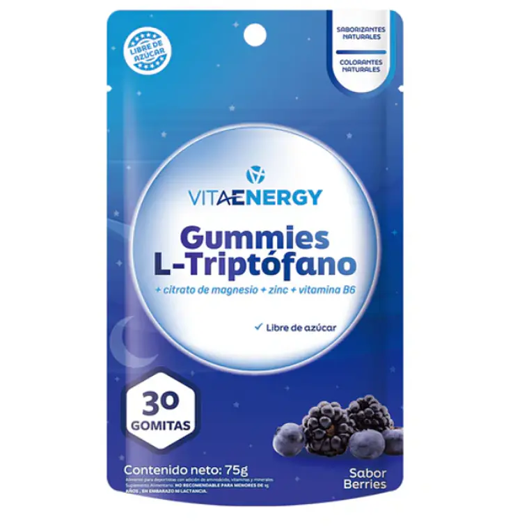 L Triptofano + Citrato de Magnesio + Zinc + Vitamina B6 30 Gomitas.  Vitaenergy 1