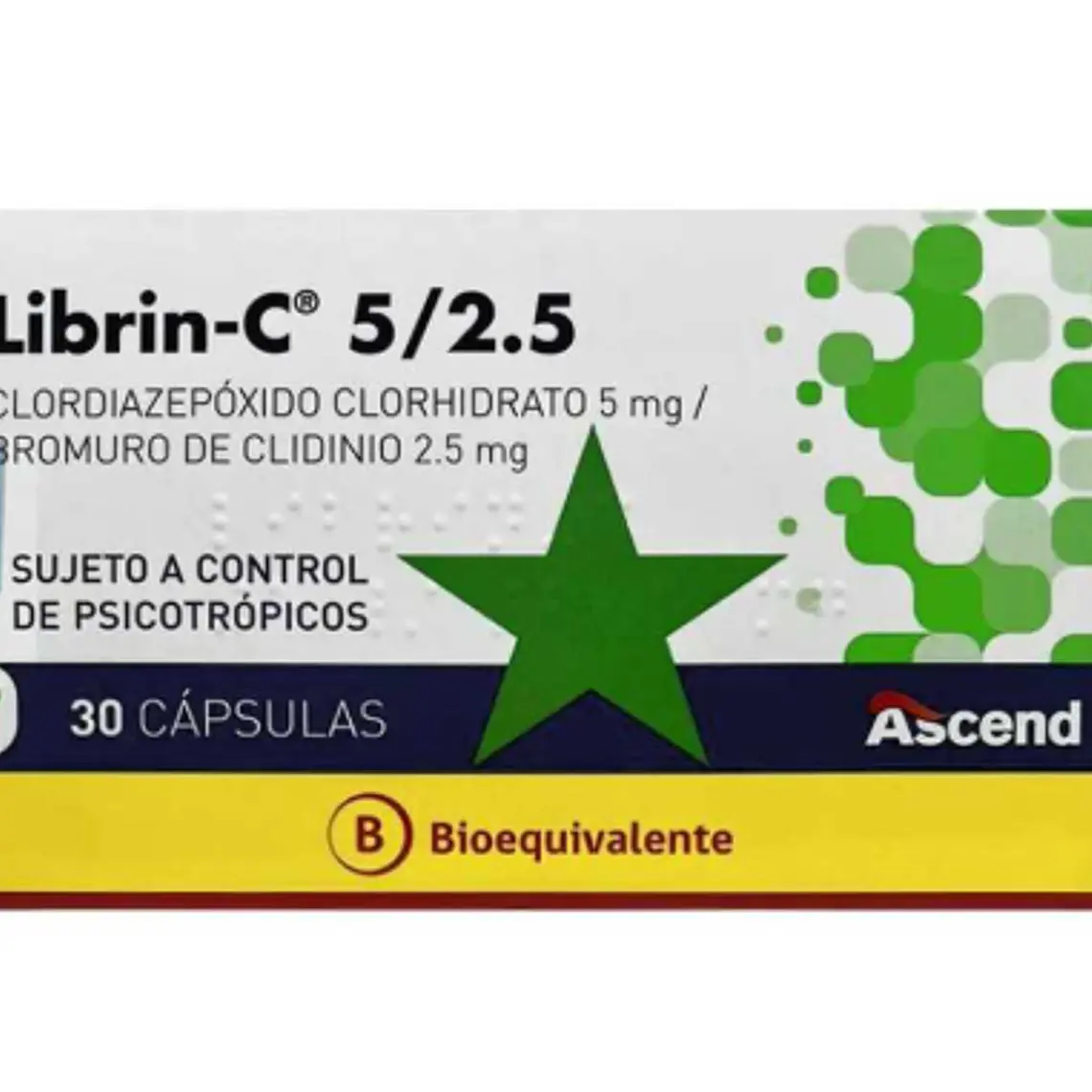 Librin-C (B) Clordiazepóxido, Bromuro de clidino  5/2,5 mg 30 Cápsulas. Medicamento controlado, venta presencial 1