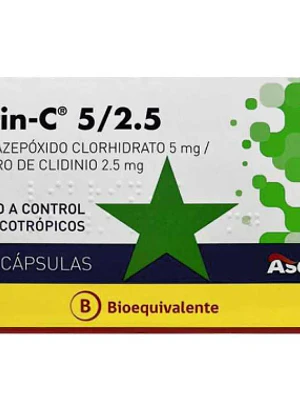 Librin-C (B) Clordiazepóxido, Bromuro de clidino  5/2,5 mg 30 Cápsulas. Medicamento controlado, venta presencial