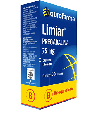 Limiar (B) Pregabalina 75 mg 30 Cápsulas.