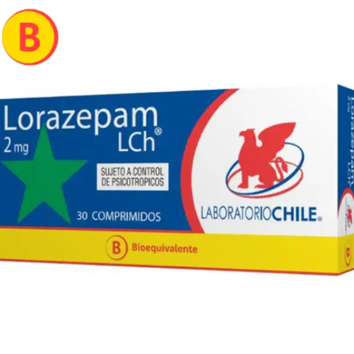 Lorazepam (B) 2 mg 30 Comprimidos. Medicamento controlado, venta presencial. 1