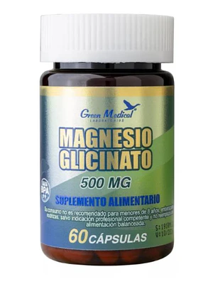 Magnesio Glicinato 500 mg 60 Cápsulas. Green Medical 