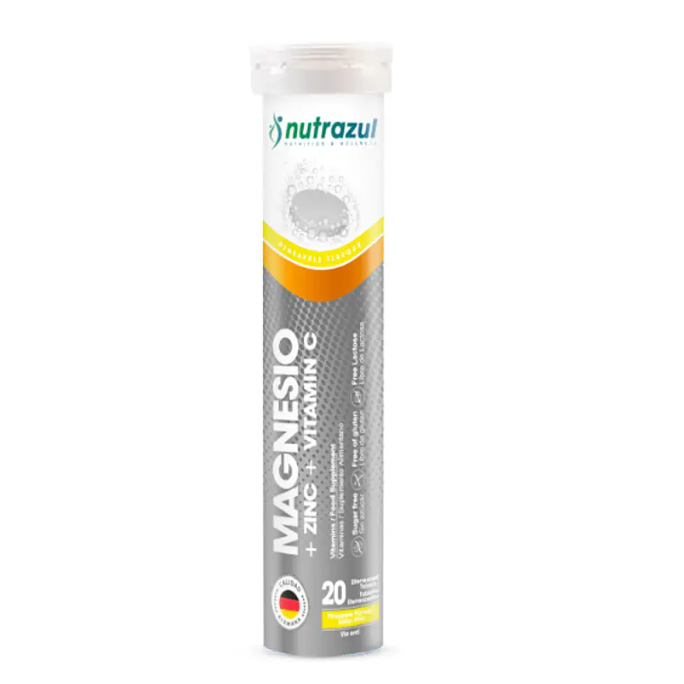 Magnesio + Zinc + Vitamin C 20 Tabletas efervescentes sabor piña. Nutrazul  1