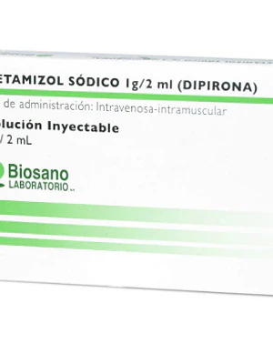 Metamizol Sodico Amp 1G/2 ml por 100  unidades  Biosano (Ec)