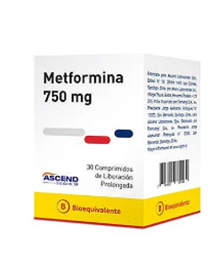 Metformina XR (B)  750 mg 30 Comprimidos. Ascend 