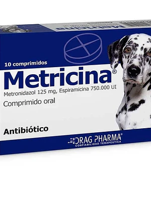 Metricina Metronidazol 1,25 mg, Espiramicina 750.000 UI 10 Comprimidos. Uso veterinario