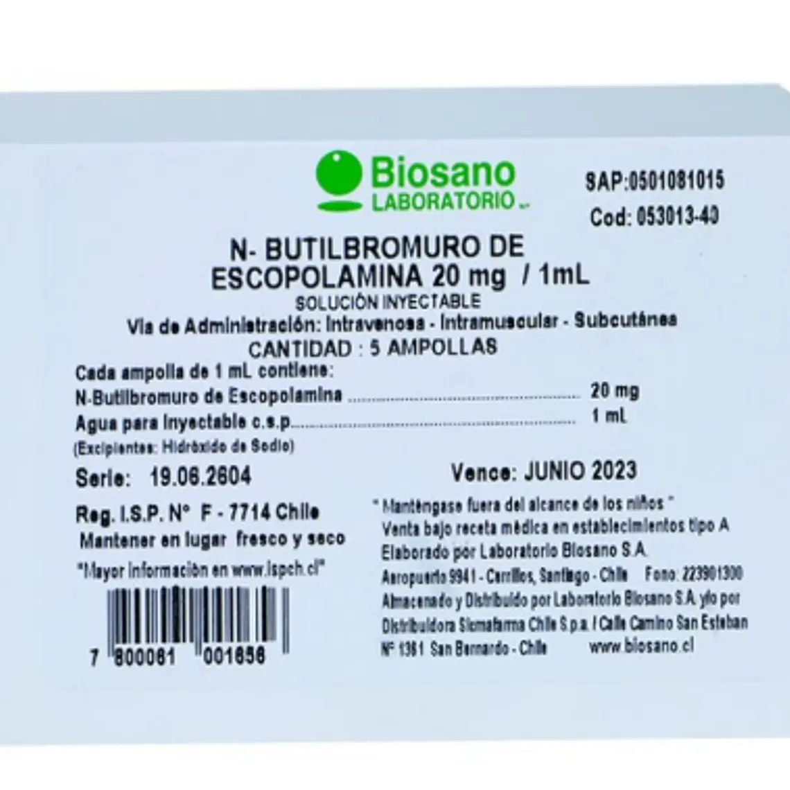 N Butilbromuro Escopolamina Amp 20Mg 1 ml por 100 1