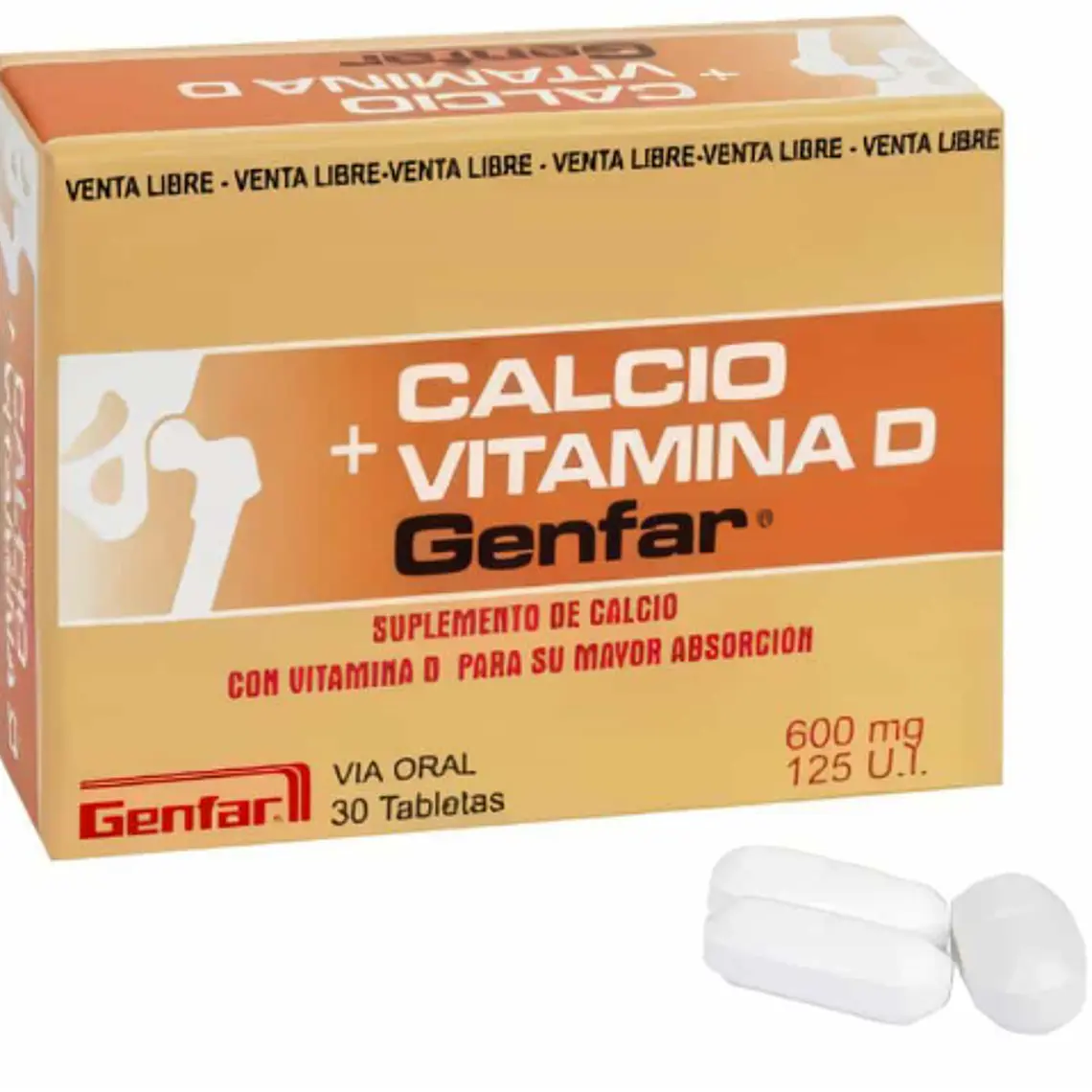 Calcio 600 mg + Vitamina D 125 UI 30 Tabletas. Nextfar 1
