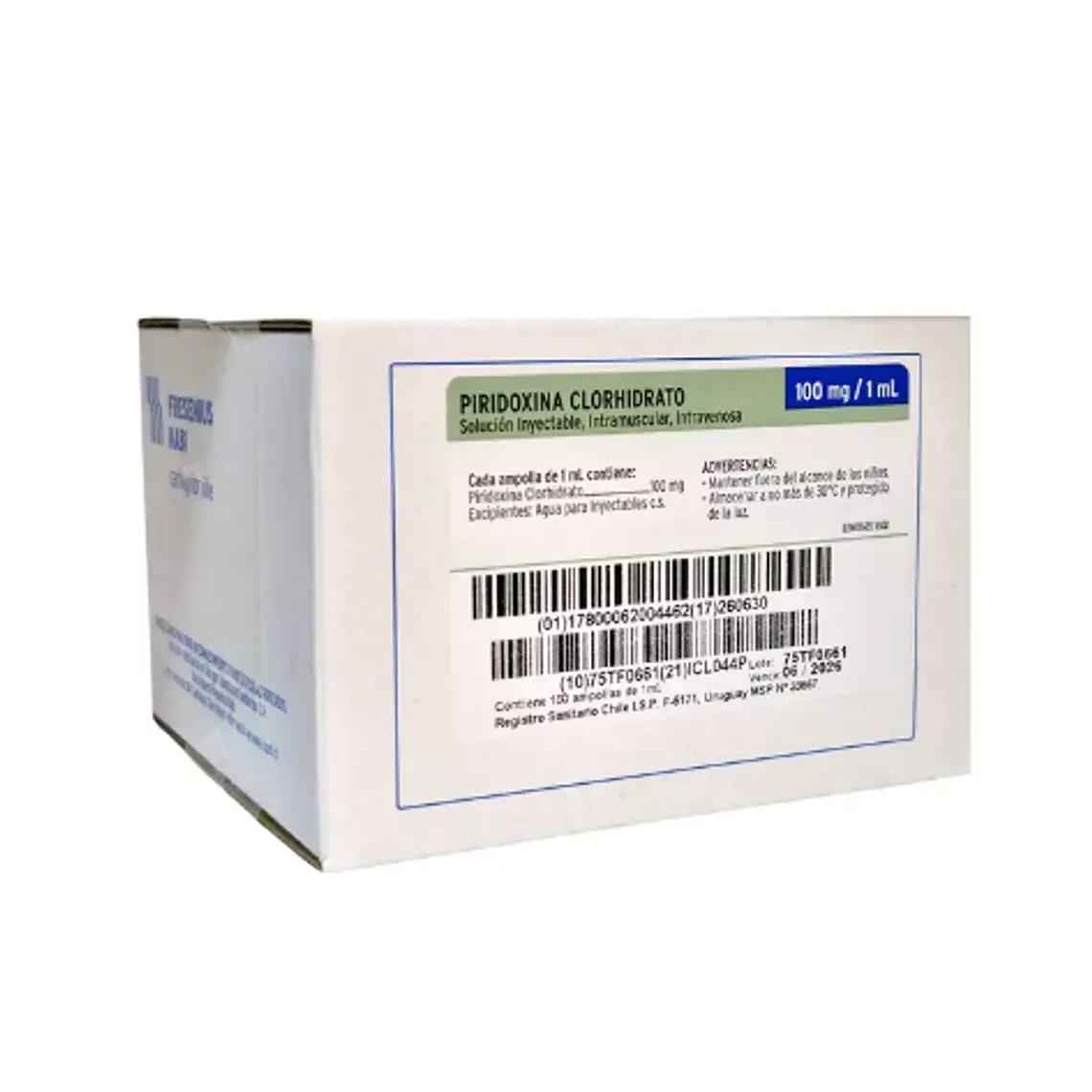 Piridoxina Clorhidrato 100 mg/ml Solución inyectable 100 Ampollas. Biosano 1