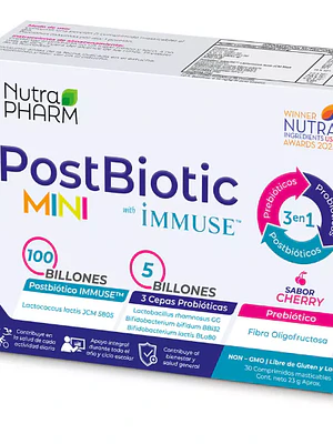 PostBiotic  Mini Immuse 30 Comprimidos masticables sabor Cherry. Nutra Pharm