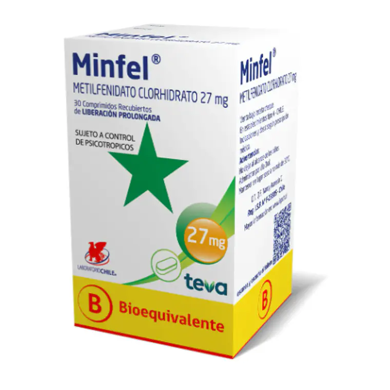 Minfel  (B) Metilfenidato 27 mg 30 Comprimidos. Medicamento controlado, venta presencial 1