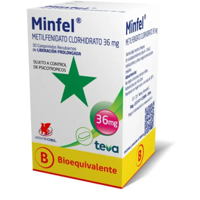 Minfel  (B) Metilfenidato 36 mg 30 Comprimidos. Medicamento controlado, venta presencial 1