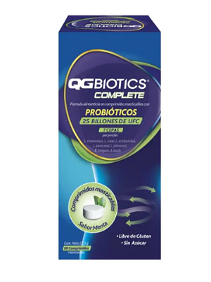 Qg Biotics Complete Probióticos 25 Billones UFC 30 Comprimidos masticables.