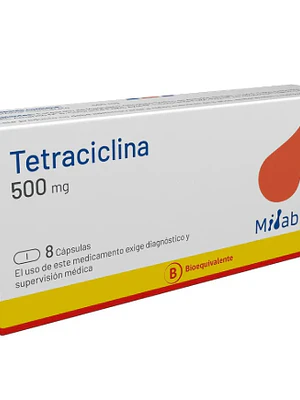Tetraciclina (B) 500 mg 8 Cápsulas. Mintlab