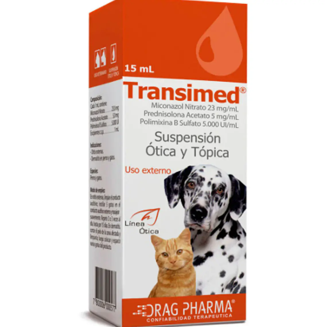 Transimed Suspensión ótica y tópica Gotas 15 ml. Uso veterinario 1