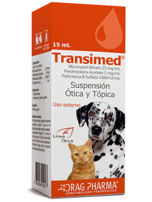 Transimed Suspensión ótica y tópica Gotas 15 ml. Uso veterinario