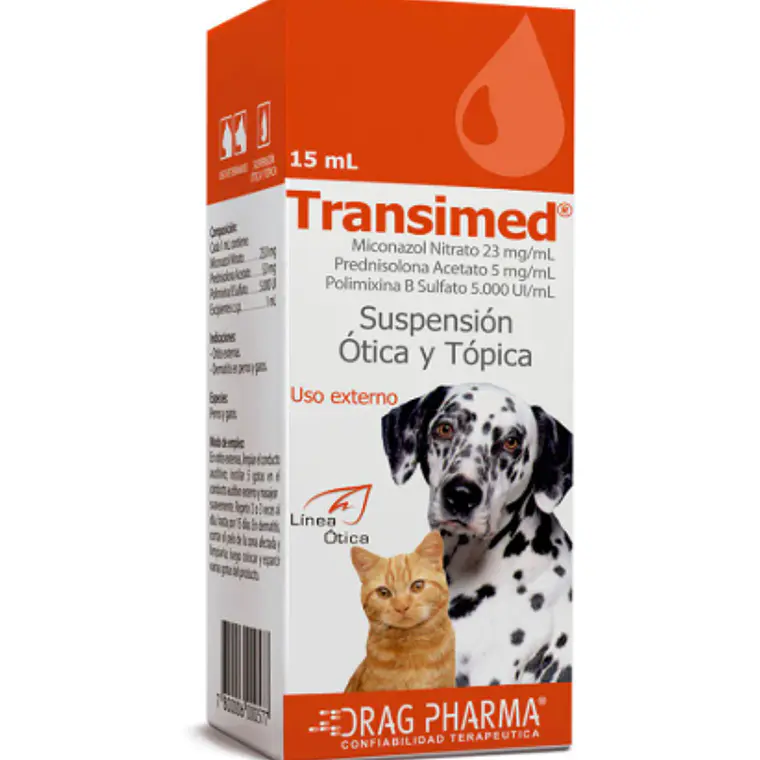 Transimed Suspensión ótica y tópica Gotas 15 ml. Uso veterinario 1