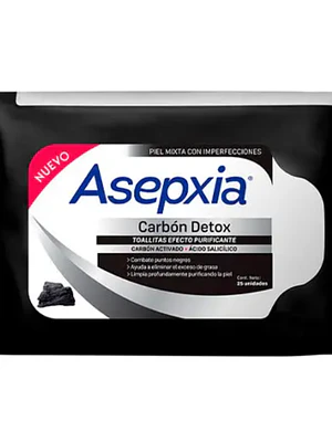 Asepxia Carbón detox Toallitas efecto purificante 25 Unidades.