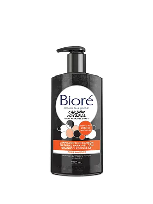Bioré Limpiador carbón natural granos y espinillas 200 ml.