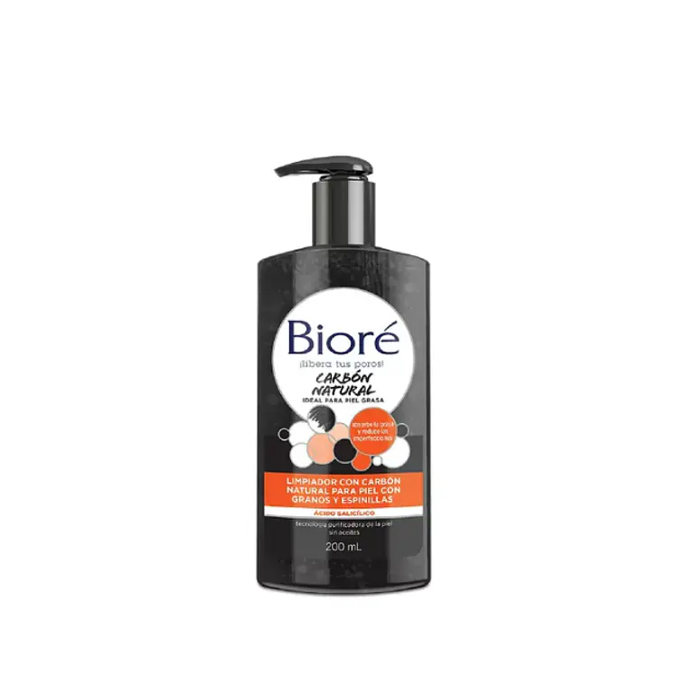 Bioré Limpiador carbón natural granos y espinillas 200 ml. 1