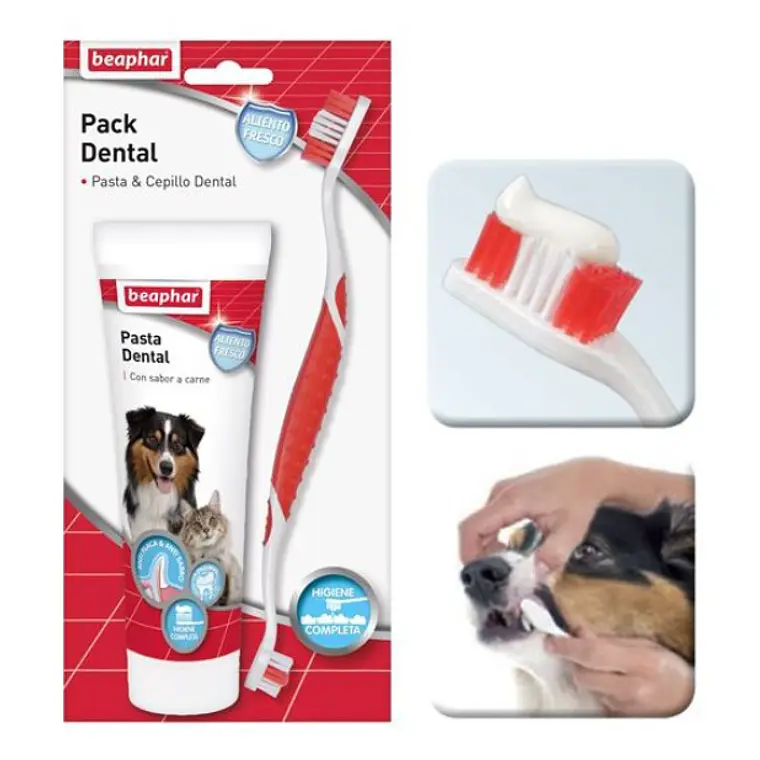 Pack dental gatos y Perros Cepillo + pasta de dientes 100 g. Beaphar 1
