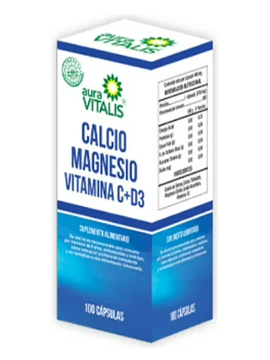 Calcio Magnesio Vitamina C+D3  367 mg 100 Cápsulas. Aura Vitalis