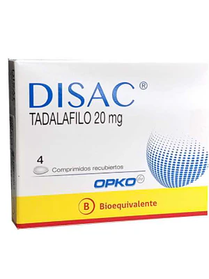 Disac (B) Tadalafilo 20 mg 4 Comprimidos recubiertos.
