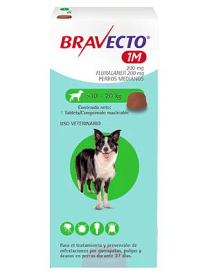 Bravecto Antiparasitario 200 mg Perros 10 a 20 K  1 Tableta masticable. Uso veterinario