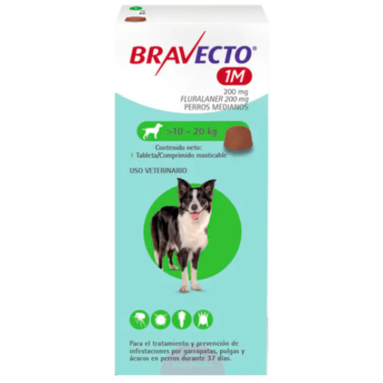 Bravecto Antiparasitario 200 mg Perros 10 a 20 K  1 Tableta masticable. Uso veterinario 1