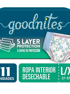 Goodnites Pants Talla L/Xl Ropa interior desechable 11 Unidades.